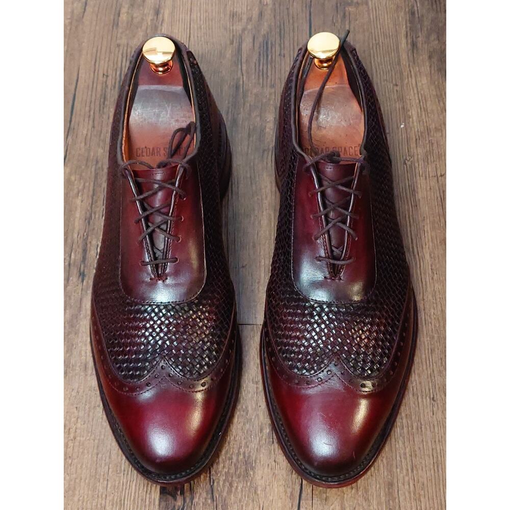 Allen Edmonds Hampstead Burgundy Woven Leather Wingtip Oxford Dress Shoes 9.5 D